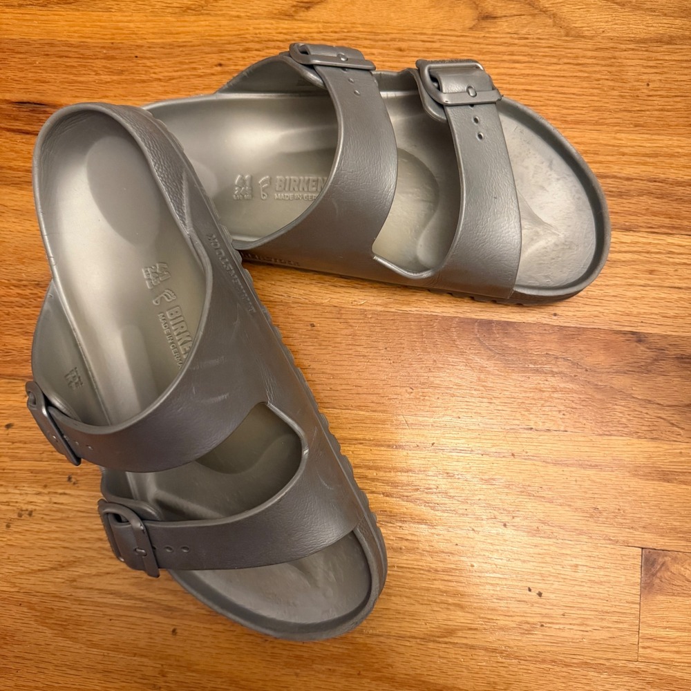 Birkenstock Sandals Mens 41 Silver Arizona EVA Two Strap Slides Adult Waterproof